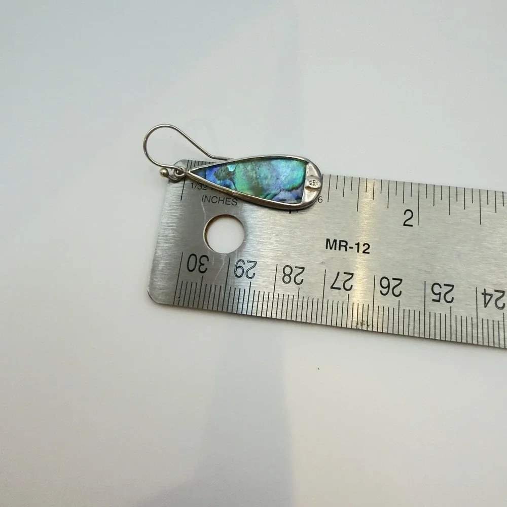Vtg ATI Abalone Shell Sterling Silver Earrings Teardrop Dangle Pretty